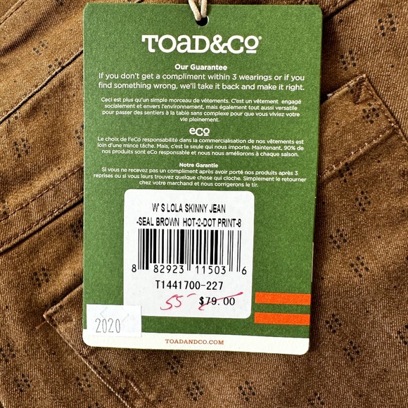 Toad And Co Jeans Women 8 Brow LOLA Skinny Mid Rise Organic Cotton Stretch Denim - Picture 4 of 6